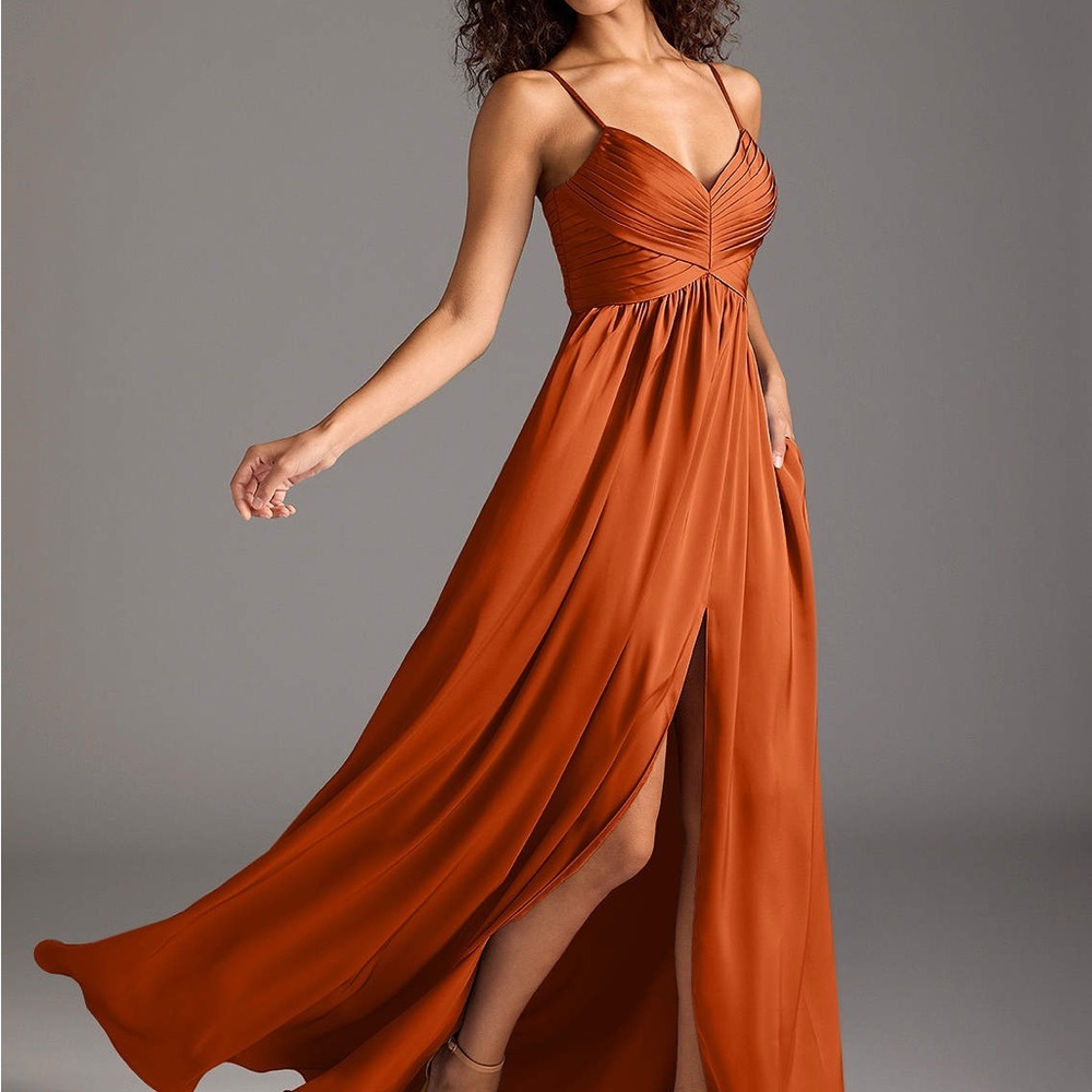Azazie Rust Orange Pleated Dress - Picture 4 of 4